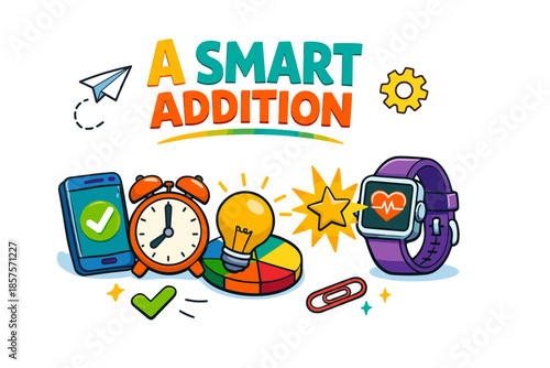 Innovative gadgets: smartphone, alarm clock, light bulb, and smartwatch