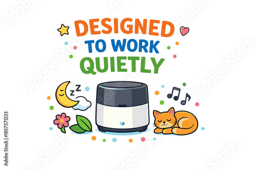 Quiet air purifier with sleeping cat and decorative elements