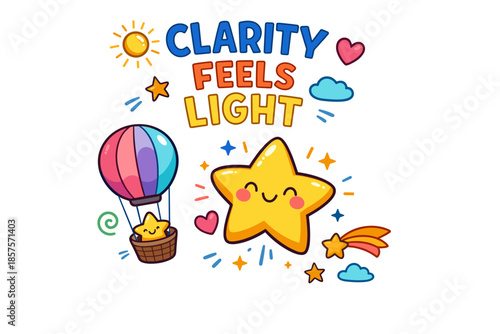 Clarity feels light: cheerful star and balloon design with bright colors