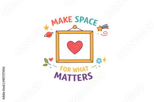 Colorful inspirational design with heart frame and cosmic elements