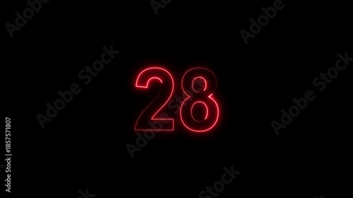 Red neon number 33 glowing on a black background, digital countdown timer element, vibrant futuristic typography