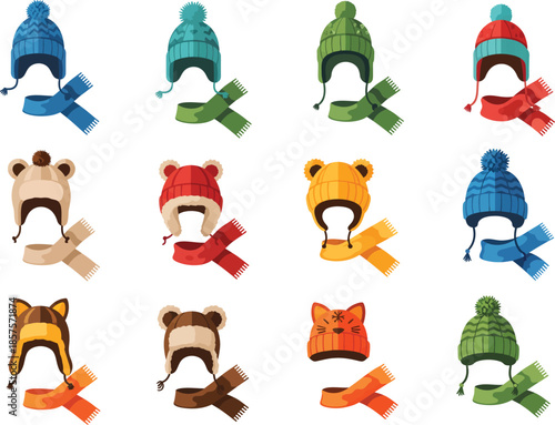 Assortment of winter hats and scarves for children