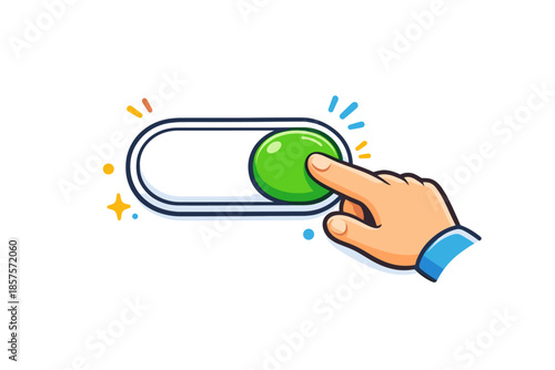 Vector of hand pressing green button on toggle switch