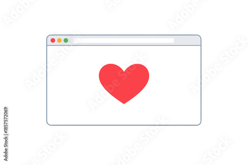 Heart icon in web browser window symbolizing online connection and love