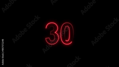 Red neon number 33 glowing on a black background, digital countdown timer element, vibrant futuristic typography