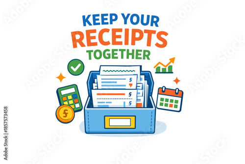 Organize receipts with calculator and calendar for effective financial management