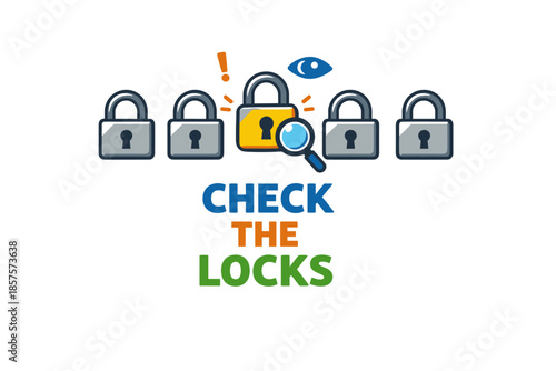 Security awareness graphic with check the locks message and illustrations of padlocks