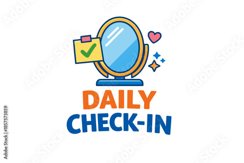 Daily check-in icon with mirror and checkmark for self-reflection