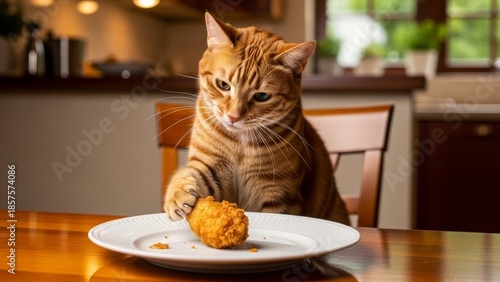 cat eating fried chicken