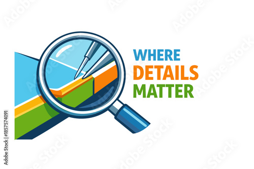 Magnifying glass highlighting details in colorful graphic design