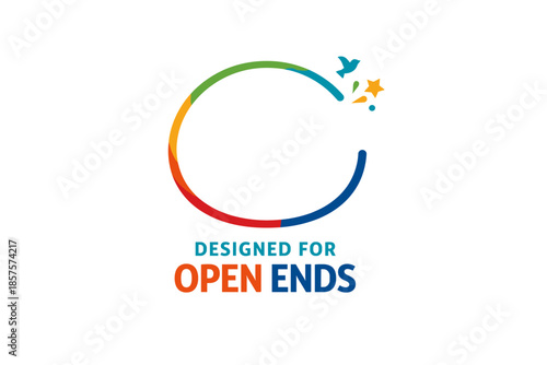 Colorful circular logo with airplane and stars symbolizing endless possibilities