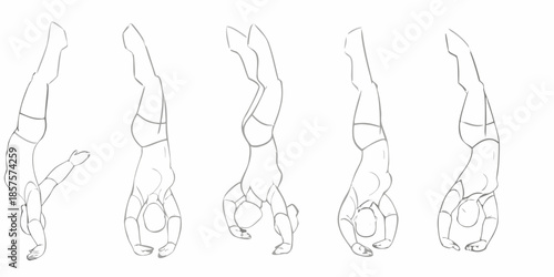A sequence of sketches depicting a human figure performing a backflip in motion