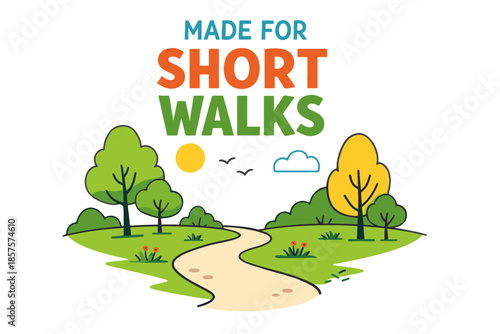 Scenic park pathway with trees and sunny sky for short walks