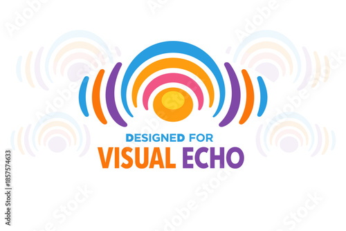 Colorful soundwave pattern with text "designed for visual echo