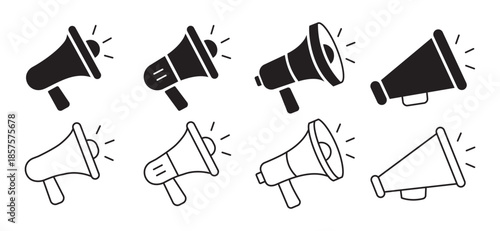 Megaphone icon set, loudspeaker symbol, announcement and advertising vector illustration,