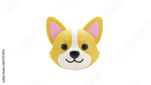 3D Cute Corgi Dog Face Sticker on transparent background