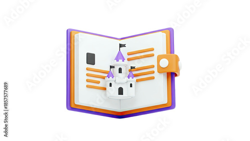 3D Fairy Tale Castle on Open Book on transparent background