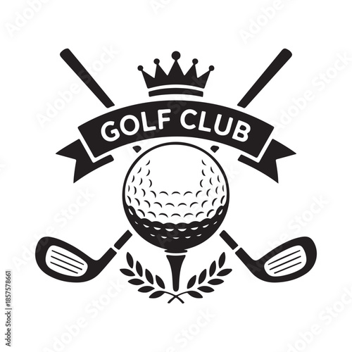 A vintage golf club logo with a crown ball and crossed clubs design