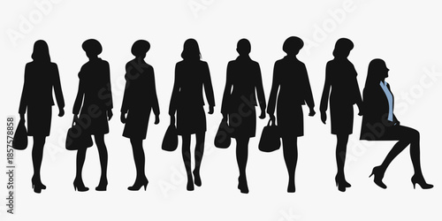 Silhouette of businesswomen walking in different poses conveying modern professional life