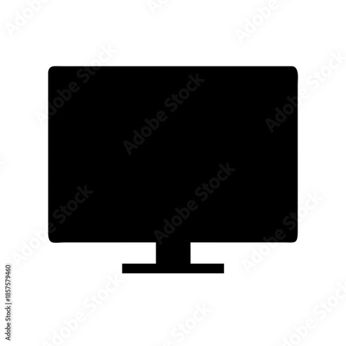 Simple black silhouette icon of a modern flat-screen computer monitor with stand