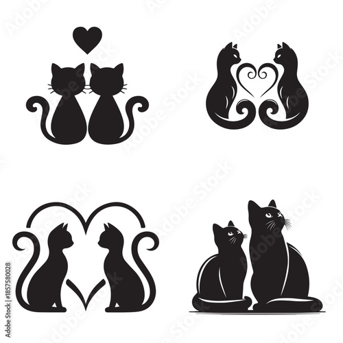 Elegant black cat silhouettes depicting love and companionship in various charming designs
