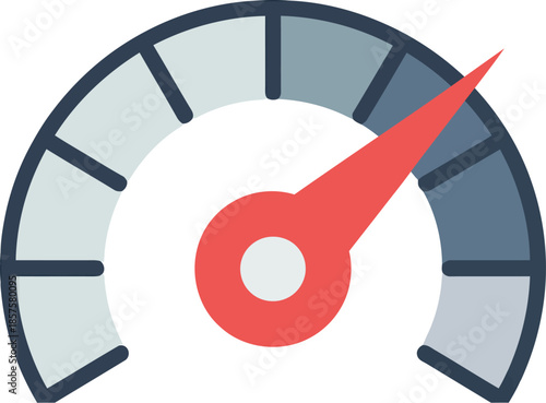 High-Resolution Vector Graphic Speedometer Icon with Red Needle and Gray Scale on White Background