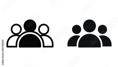 People Iconography: Minimalist graphic design presents abstract representation of a group of people, illustrating community, interaction, or social connections.