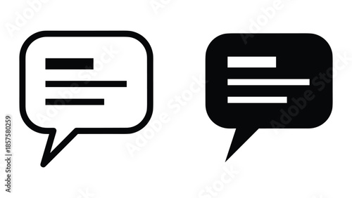Dialogue icons: Representing conversation, message, or commentary, these black and white dialogue boxes are simple and versatile graphic elements suitable for various design applications.