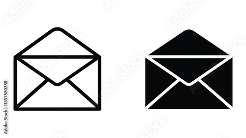 Email Icons: Modern and minimalist black and white envelope icons, perfect for representing electronic mail or communication in digital designs.