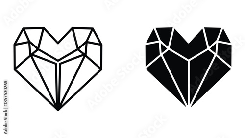 Geometric Heart Icons: A set of stylized geometric heart icons, rendered in both outline and solid forms, capturing the essence of modern love and design.