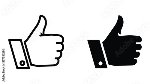 Approve or Like Icons: Capturing simplicity with a symbolic illustration of approval or like concepts using positive thumbs-up symbol in both outlined and filled representations.