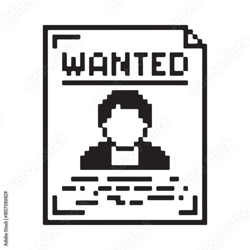 Pixelated wanted poster with a silhouette of a man s head and shoulders