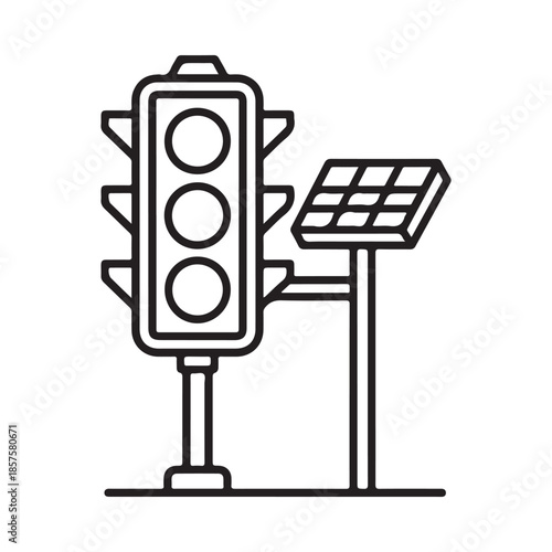 Solar powered traffic light with a photovoltaic panel illustration