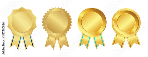 template set of different gold and red buttons with ribbons