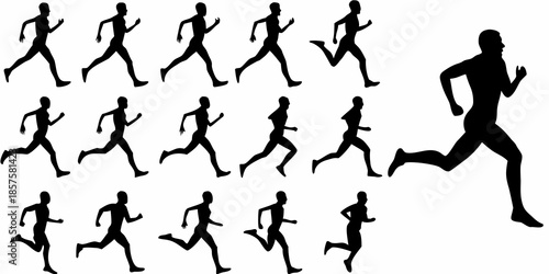Silhouettes of runners in various poses depict the motion of running