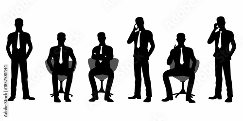 Silhouettes of businessmen in various poses some standing some seated