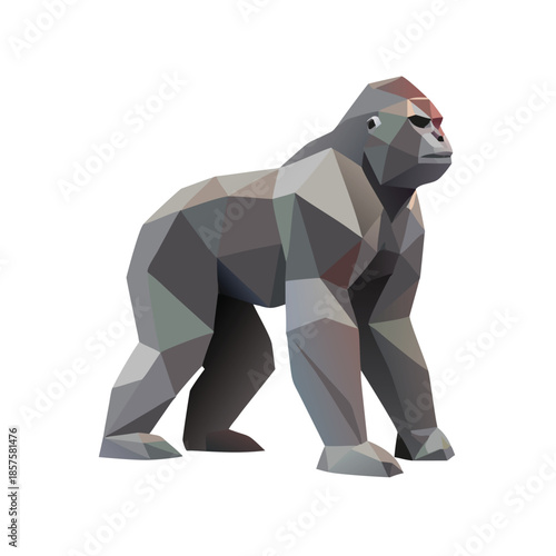 Low Poly Grey Gorilla Ape Vector Illustration
