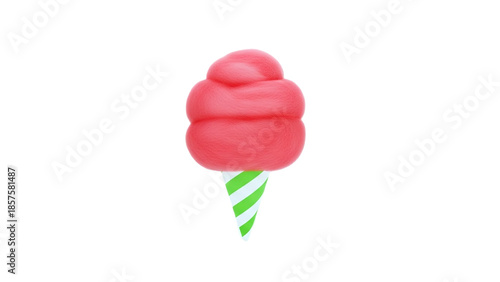 3D Pink Cotton Candy Cone with Green Stripes on transparent background