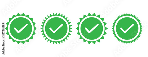 Green isolated check mark set of 4 on white background. Starburst green tick mark on white background. Vector check mark icon. Modern tick mark set. Isolated valid icon set. Vector acceptance icon .