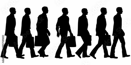 Silhouette of businessmen walking in a row carrying briefcases