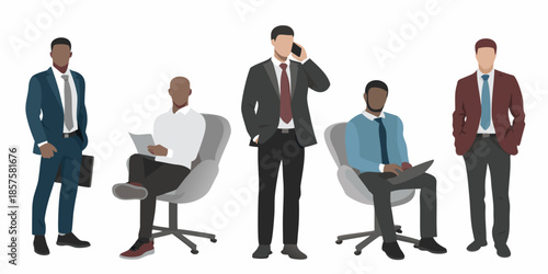 Diverse group of business professionals in suits working in an office setting