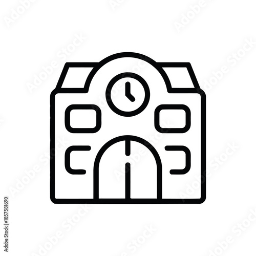 Schoolhouse Emblem: A meticulously crafted outline illustration showcases a classic school building. This image captures the essence of education, time, and structured learning.