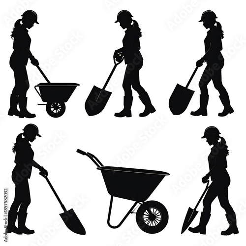Silhouettes of a worker using tools