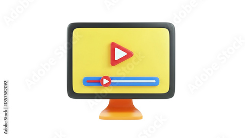 3D Play Button and Progress Bar on Screen on transparent background