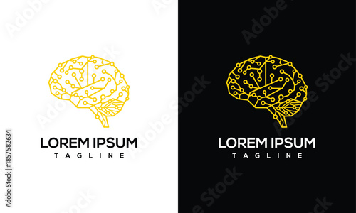 Abstract Brain Logo with Circuits - Technology AI Innovation.