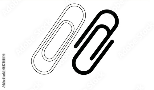 Pair of paper clip icons, one in white outline with a filled interior and another in solid black, both oriented diagonally on a transparent checkerboard background