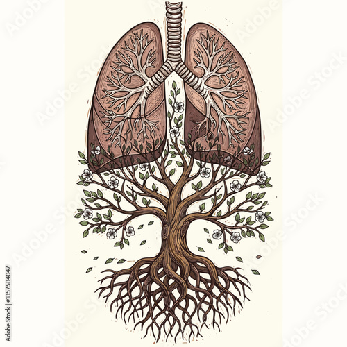 Anatomical Tree of Life: Lungs and Root System Illustration