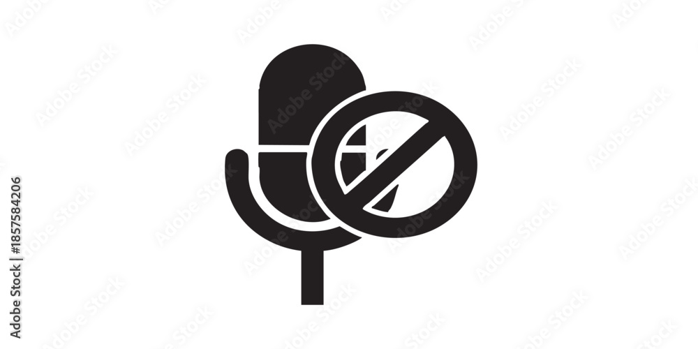 Obraz premium No microphone record solid icon, prohibition concept, publicity and recording with mic is banned sign on white background, glyph style for mobile web design. Vector graphics.