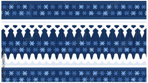 Cold holiday atmosphere illustrated through ice and snowflake patterns in blue and white colors
