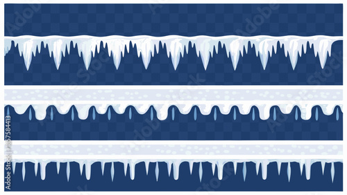 Icicles hanging from frozen background with soft light catching edges